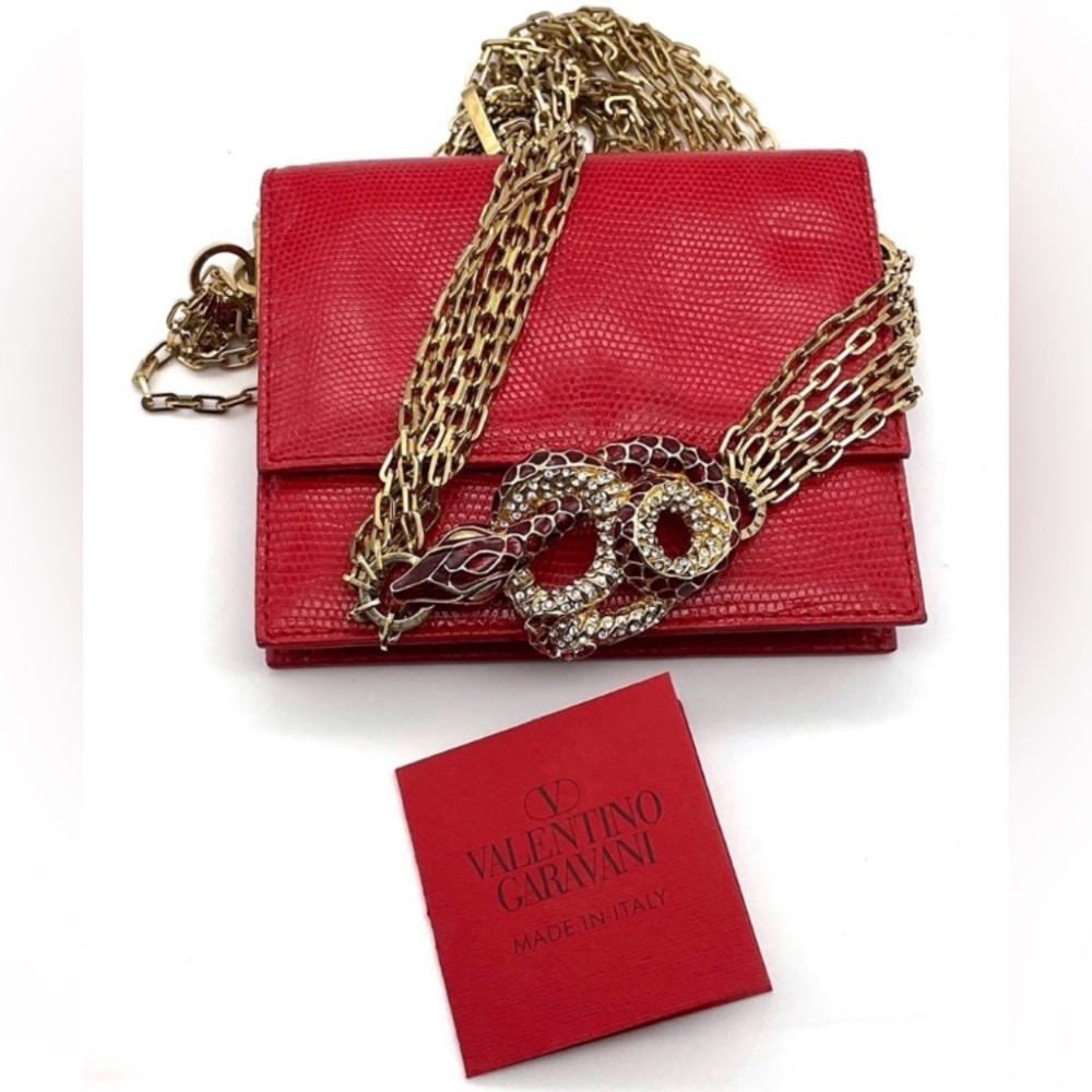 Valentino Garavani Red Snakesnake Chain Wallet Vintage Purse - Made In Italy